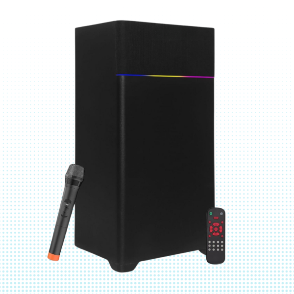 Geo Vision Newly Launched Rocker Powerful 120W RMS Home Theater Bluetooth Party Box Speaker with High Power Bass, Wireless Mic with Karaoke & Mic Priority, HDMI (ARC), AUX, USB and Dynamic LED Lights