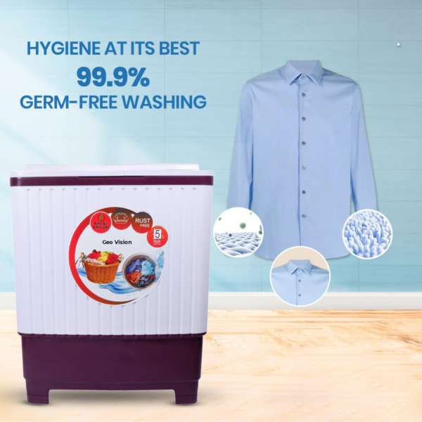 Geo Vision 7.5 Kg 5 Star Quick Air Dry Semi-Automatic Top Loading Washing Machine Blue Flower Toughened Glass Top with Rat Away Feature - Image 3