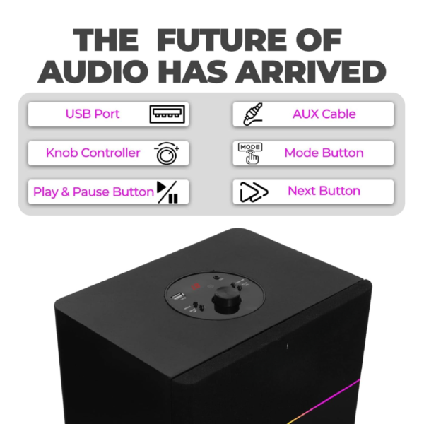 Geo Vision Newly Launched Rocker Powerful 120W RMS Home Theater Bluetooth Party Box Speaker with High Power Bass, Wireless Mic with Karaoke & Mic Priority, HDMI (ARC), AUX, USB and Dynamic LED Lights - Image 3