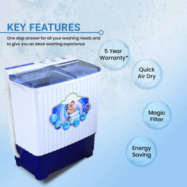 Geo Vision 7 Kg 5 Star Quick Air Dry Semi-Automatic Top Loading Washing Machine: Blue Transparent Top with Rat Away Feature - Image 2