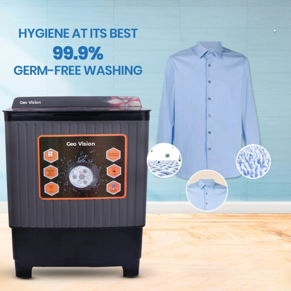 Geo Vision 8 Kg 5 Star Quick Air Dry Semi-Automatic Top Loading Washing Machine Grey Multicolor Flower Toughened Glass Top with Rat Away Feature - Image 3