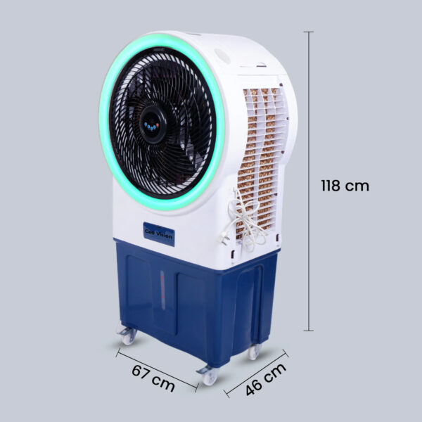 Geo Vision Oreo Ambient Light 80 LTRS Heavy Duty Tower Air Cooler For Home/Office With Honeycomb Cooling & Auto Swing Technology, Powerful Air Throw & 3-Speed Control With Ice Top Chamber White & Navy Blue - Image 3