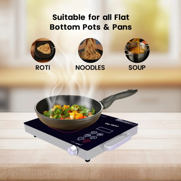 Geo Vision 2200W Multifunction Infra Cooktop: Modern Cooking Convenience with Toughened Glass Touch Panel Display - Compatible with All Utensils, 1-Year Warranty Included (Silver) - Image 2