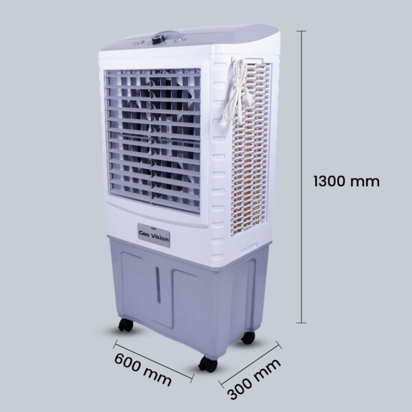 Geo Vision Everest 90 LTRS Heavy Duty Tower Air Cooler For Home/Office With Honeycomb Cooling & Auto Swing Technology, Powerful Air Throw & 3-Speed Control With Ice Toughened Glass Top Chamber White & Light Grey - Image 3