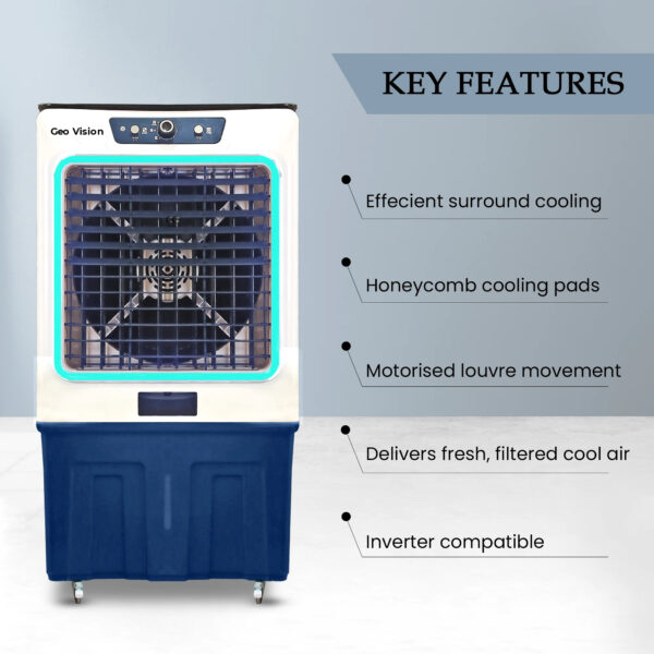 Geo Vision Hummer 150 LTR Heavy Duty Desert Air Cooler For Home/Office With Honeycomb Cooling & Auto Swing Technology, Powerful Air Throw & 3-Speed Control Light Grey - Image 2